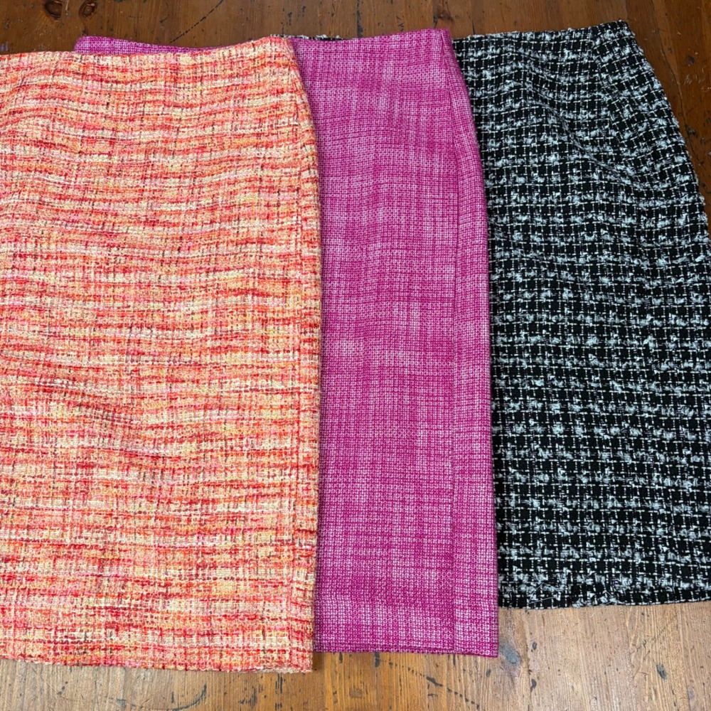3 Talbots Tweed Pencil Skirt Lot Pink Orange Black White Womens 8 Preppy Work - Picture 2 of 9